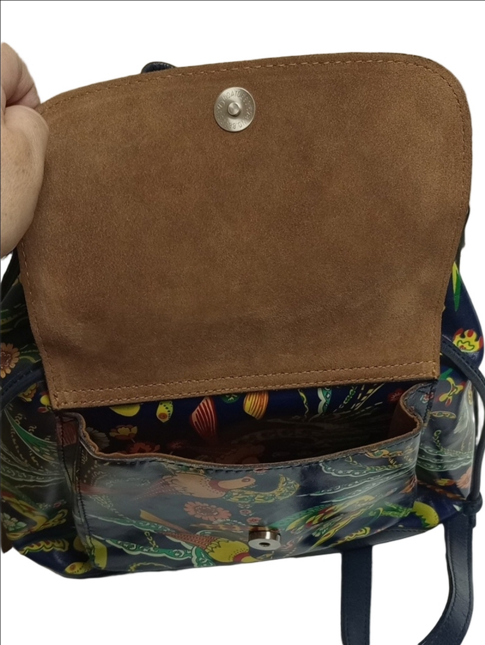 PATRICIA NASH SABINA BIRDS OF PARADISE TROPICAL FLORAL NAVY BLUE DRAWSTRING BAG - Picture 8 of 16